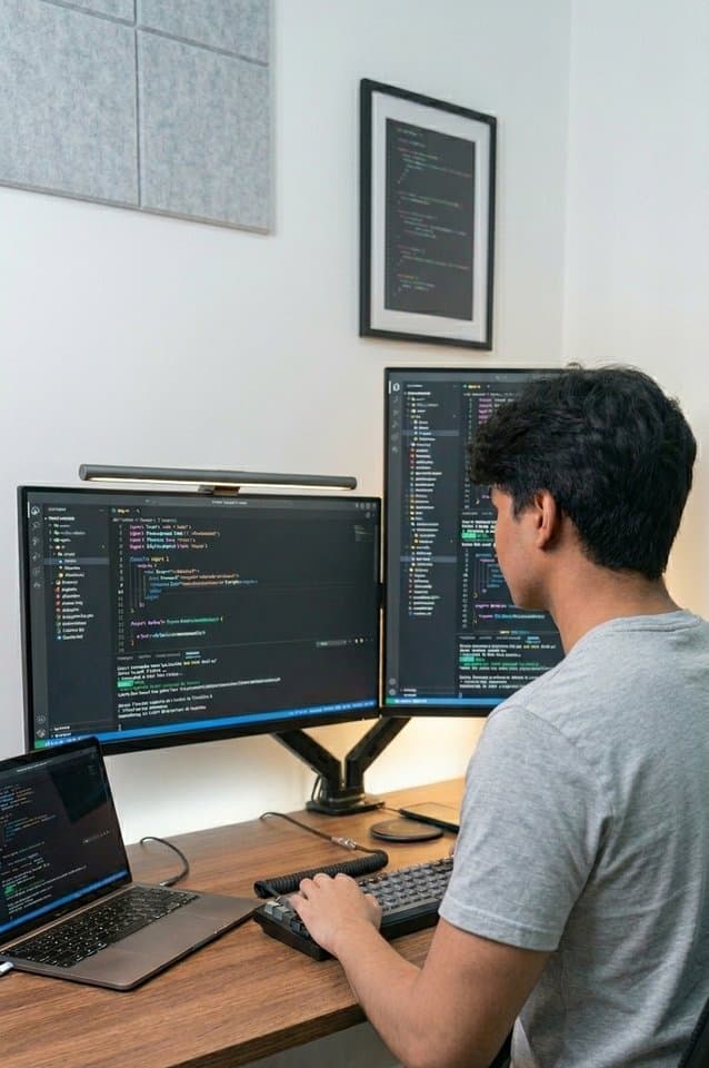 Bramsurya at his desk writing code